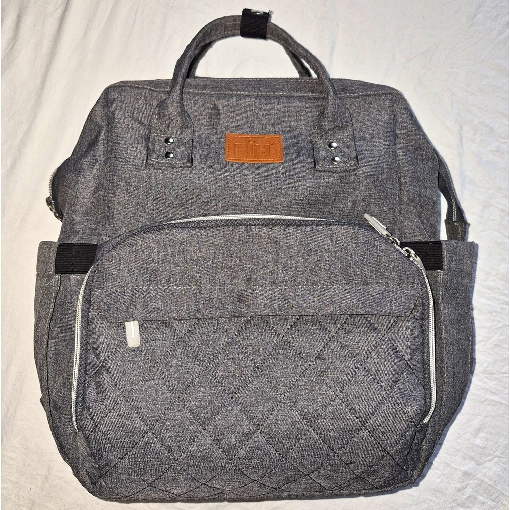 Gray Polyester Diaper Bag Backpack Insulated Pocket Inner Pockets Changing Pad